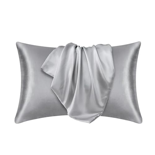 Kissenhüllen Reine Emulation Satin Kissenbezug bequemer Kissenbezug Kissenbezug für Betten werfen Einkissenbezüge Home Decor Seidenkissenbezug (Farbe: Silbergrau, Größe: 2 Stücke 51x76 cm) von XFZJCHAP