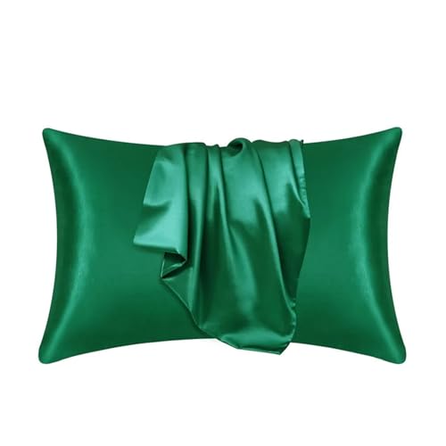 Kissenhüllen Reine Emulation Satin Kissenbezug bequemer Kissenbezug Kissenbezug für Bettwerfen einzelner Kissenbezüge Home Decor Seidenkissenbezug (Farbe: Schwarzgrün, Größe: 1 Stück 51 x 66 cm) von XFZJCHAP