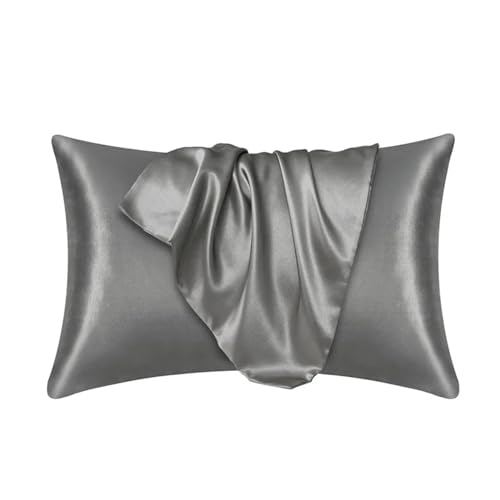 Kissenkoffer Kissenbezug 100% Seide Kissenbedeckung Silky Satin Hair Beauty Kissen Kissen Bequeme Kissenschuhe Home Decor Seidenkissenbezug (Farbe: Dunkelgrau, Größe: 51 cmx76cm) von XFZJCHAP
