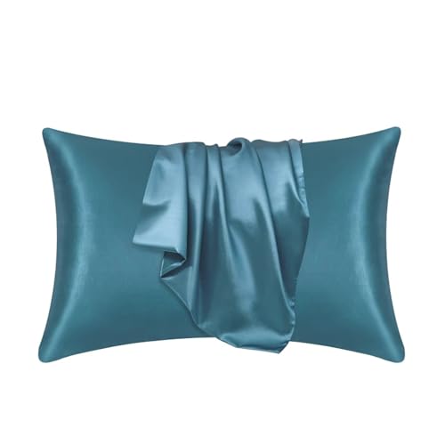 Kissenkoffer Kissenbezug 100% Seide Kissenbedeckung Silky Satin Hair Beauty Kissen Kissen Bequeme Kissenschuhe Home Decor Seidenkissenbezug (Farbe: Mondlicht Blau, Größe: 51cmx66cm) von XFZJCHAP