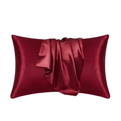 Kissenkoffer Kissenbezug 100% Seide Kissenbedeckung Silky Satin Hair Beauty Kissen Kissen Bequeme Kissenschuhe Home Decor Seidenkissenbezug (Farbe: Rot, Größe: 51 cmx66cm) von XFZJCHAP