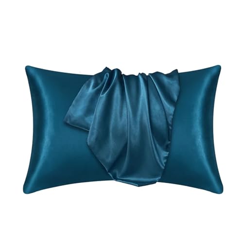 Kissenkoffer Kissenbezug 100% Seide Kissenbedeckung Silky Satin Hair Beauty Kissenkoffer bequemer Kissengehäuse Home Decor Seidenkissenbezug (Farbe: Pfauenblau, Größe: 51cmx76 cm) von XFZJCHAP