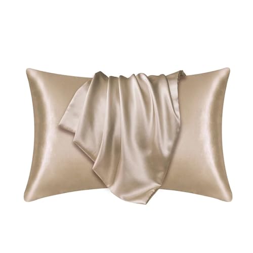 Kissenkoffer Kissenbezug 100% Seidenkissenabdeckung Silky Satin Hair Beauty Pillow Case Komfortable Kissenpuktion Home Decor Seidenkissenbezug (Farbe: Champagner, Größe: 51 cmx76cm) von XFZJCHAP
