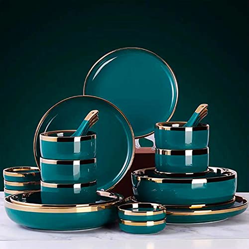 Nordic Style Dunkelgrün Phnom Penh Stoneware -Geschirr Set, 9 PCs Keramik moderne Dinnerteller Set, Service für 2 von XFZJCHAP