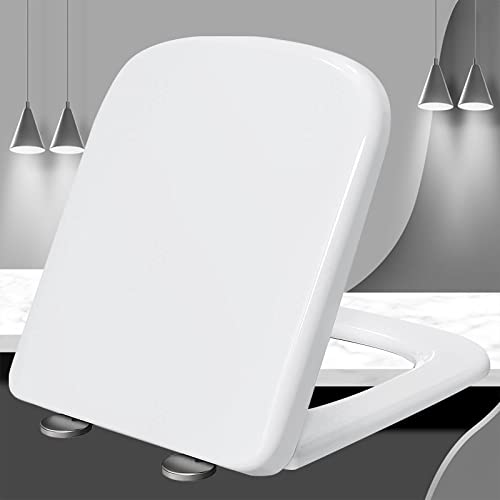 Quadratte Toilettensitz weiße Toilettensitz Weiche enge Toilettensitze Toilettensitze langsame Toilettendeckelabdeckung mit Edelstahlscharben, Weiß-34 * 43,5 cm Quadratte Toilettensitz weiße Toilettensitz Weiche enge Toilettensitze Toilettensitze langsame Toilettendeckelabdeckung mit Edelstahlscharben, Weiß-34 * 43,5 cm von XFZJCHAP