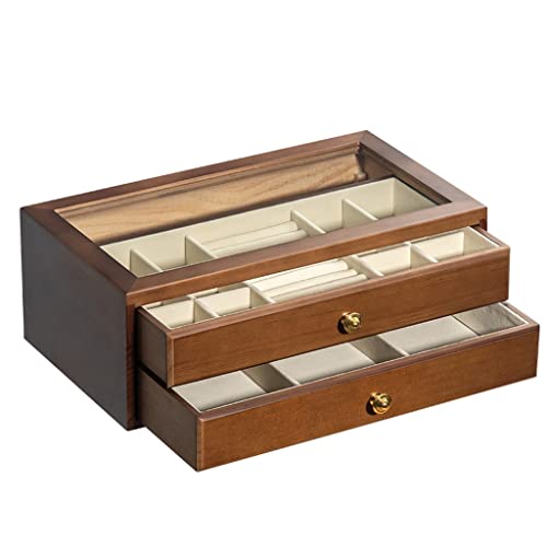 Schmuckschachtel Schmuckkasten Aufbewahrungsbox Hölzer Einfacher mehrschichtiger Schmuckschachtel Juwely Box Organizer (Farbe: 1, Größe: 35x20x13 cm) (Messing 35x20x13 cm) von XFZJCHAP