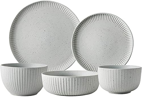 Styles Abendessen für Luxusrestaurant und Zuhause, Porzellan -Geschirrsets, weiße Vintage -Müsli -Schalen und Steak -Teller | 19 Stücke Sesam glasierte Keramik Dinner Kombination Set Kitchenware von XFZJCHAP