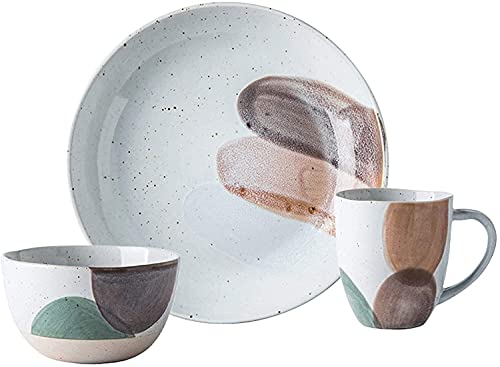Stylisches Abendessen für Luxusrestaurant und Zuhause, Porzellan -Geschirrsets, Schalen und Steak -Teller | 18 Stück Nordic Style Retro Keramik Dinner Kombination Set für Hochzeitsgeschenke von XFZJCHAP