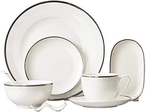 Stylish Dinner Set für Luxusrestaurant und Haus, gutes Geschirr, 8-teilige Abendessen Sets weißes Porzellan-Geschirr Set mit Bowl-Teller-Löffel Chopstick Rastservice für 1-2People Kitchenware von XFZJCHAP