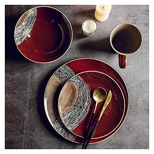 Stylish Dinner Set für Luxusrestaurant und Zuhause, Porzellan -Geschirrsets, 22 Stücke Red American Style Ceramics Dinner Kombination | Salatschalen und Steakplatten Sets mit Becher Küchenware Stylish Dinner Set für Luxusrestaurant und Zuhause, Porzellan -Geschirrsets, 22 Stücke Red American Style Ceramics Dinner Kombination | Salatschalen und Steakplatten Sets mit Becher Küchenware von XFZJCHAP
