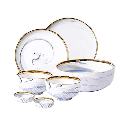 Teller 7-teiliges Küchen- und Küchengeschirrset Edge Marmor Teller mit runden Keramik-Teller Sets, Tellern Schalen und Sauce Teller, Service für 2 Dinnerplatten Küchengeschirr Teller 7-teiliges Küchen- und Küchengeschirrset Edge Marmor Teller mit runden Keramik-Teller Sets, Tellern Schalen und Sauce Teller, Service für 2 Dinnerplatten Küchengeschirr von XFZJCHAP