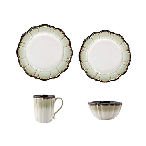 Teller mit Tischgeschirr Set Keramik-Teller-Sets Teller, Teller Schalenbecher, 4-teiliges Lotus-Geschirrgerichte für Müsli, Steak, Salattierteller Küchenware Teller mit Tischgeschirr Set Keramik-Teller-Sets Teller, Teller Schalenbecher, 4-teiliges Lotus-Geschirrgerichte für Müsli, Steak, Salattierteller Küchenware von XFZJCHAP