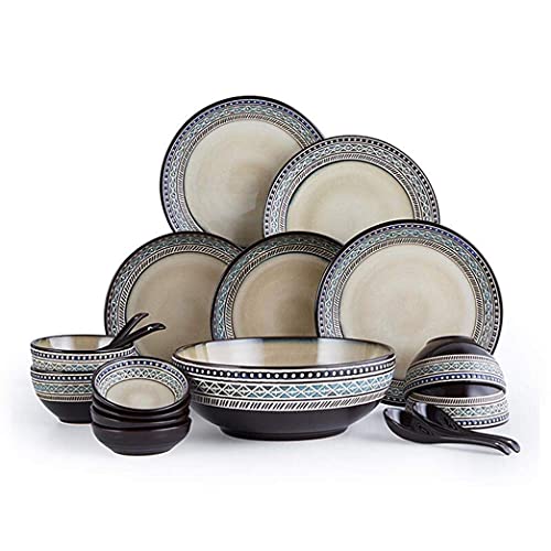 Teller und Schüssel Set Abendessen, Vintage geprägtes Porzellan -Geschirr Set von 18 Teilen Keramics Schüssel Schale Löffel Essset für Geschenk Teller und Schüssel Set Abendessen, Vintage geprägtes Porzellan -Geschirr Set von 18 Teilen Keramics Schüssel Schale Löffel Essset für Geschenk von XFZJCHAP