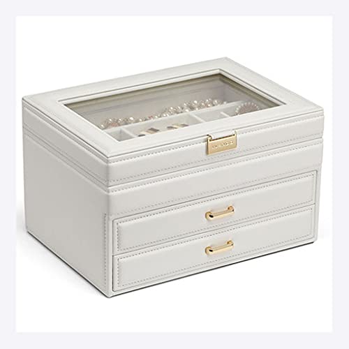 XFZJCHAP Schmuckschachtel Advanced Light Luxury Massive Frauen dreistöckige künstliche Lederschmuck Aufbewahrungsschachtel mit 2 Schubladen Juwelierschachtel Organizer (Farbe: B) von XFZJCHAP