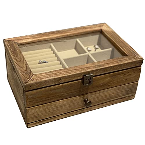 XFZJCHAP Schmuckschachtel Schmuckschachtel Massivholz Retro Distressed Holz Schmuck Organizer Box mit klarem Deckel Doppelschicht Schmucktaste für Ringe Schmucktasche Organizer XFZJCHAP Schmuckschachtel Schmuckschachtel Massivholz Retro Distressed Holz Schmuck Organizer Box mit klarem Deckel Doppelschicht Schmucktaste für Ringe Schmucktasche Organizer von XFZJCHAP