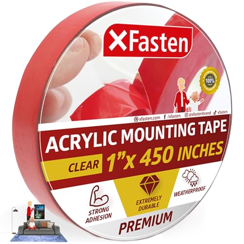 XFasten Doppelseitiges Acryl-Montageklebeband abnehmbar, klar, 1 Zoll x 450 Zoll (25,4 mm x 11,43 m), wetterfester Klebstoff für Ziegel, Wände - Innen- und Außenanwendungen von XFasten