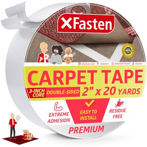 XFasten Doppelseitiges Klebeband Teppichklebeband, abnehmbar, 2 Zoll x 20 Yards (50,8 mm x 18,28 m) (Einzelrolle) von XFasten