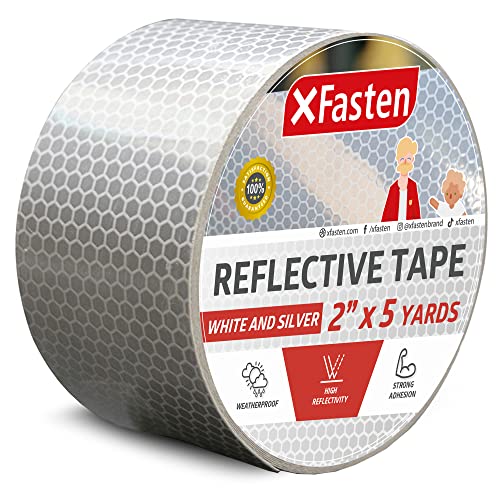 XFasten Reflektierendes Klebeband, Weiß & Silber, 2'' x 5 Yards Hohe Intensität DOT-C2 Sicherheitsband Wasserdichter Auffälligkeitsreflektor von XFasten