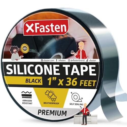 XFasten Silikon Selbstschmelzendes Band 1-Zoll x 36-Fuß (25.4mm x 10.97m (Schwarz) Silikon-Reparaturband von XFasten