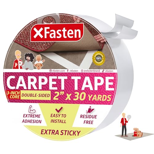 XFasten Super starkes doppelseitiges Teppichklebeband, extra klebend, 5,1 cm x 9,1 m, strapazierfähiges doppelseitiges Teppichband, ideal für Häuser mit hohem Fußverkehr und große Haustiere. von XFasten