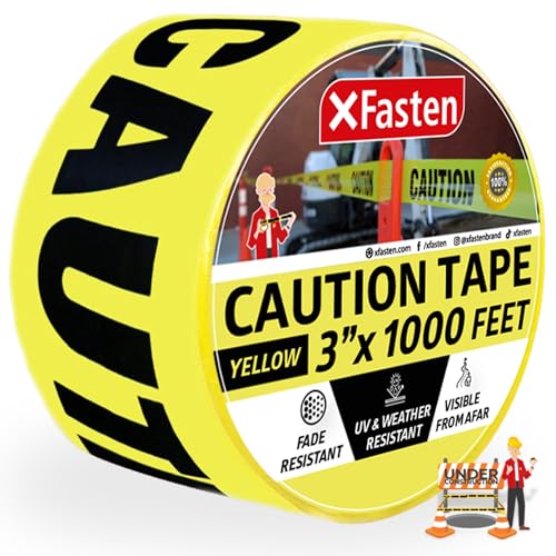 XFasten Warnbandrolle, nicht klebend, 3 Zoll x 1000 Fuß gelbes, schwarzes Absperrband - hohe Sichtbarkeit für Sicherheit am Arbeitsplatz von XFasten