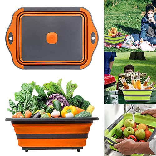 Barrageon Falten Schneidebrett Multifunktion Küche Faltbar Becken Spülschüssel Zusammenklappbar Zuhause Tragbar Gemüse Obst Entleeren Aufbewahrungskorb Picknick Geschirrwanne - Grau Orange von XGAGHB