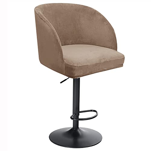 XGANGM Samt Barhocker Hussen Bezug mit Rund Lehne/Armlehne Esszimmerstühle Husse Drehbarer Stretch Stuhlüberzug 4er/2er Set Moderne Gebogener Stuhlabdeckung für Restaurant Büro,Camel,2pcs von XGANGM