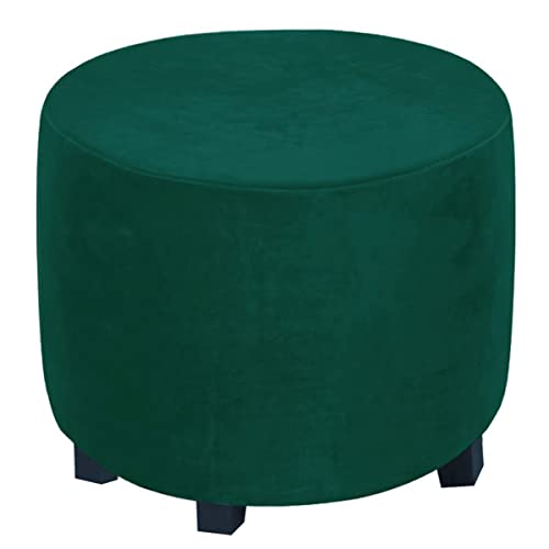 XGANGM Samt Ottoman-Bezug Rund Stretch Hockerbezug Rund 46x36cm Ottoman Cover Ottomane Schonbezug Hocker Hussen für Fußhocker Abdeckung Protector Hockerabdeckung,Dark Green von XGANGM