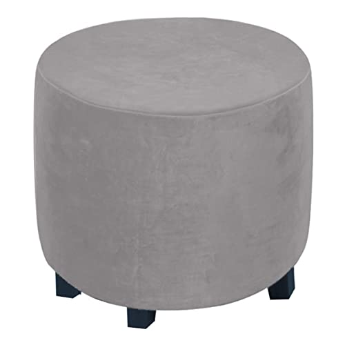 XGANGM Samt Ottoman-Bezug Rund Stretch Hockerbezug Rund 46x36cm Ottoman Cover Ottomane Schonbezug Hocker Hussen für Fußhocker Abdeckung Protector Hockerabdeckung,Light Grey von XGANGM