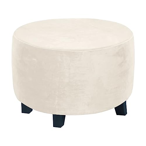 XGANGM Samt Ottoman-Bezug Rund Stretch Hockerbezug Rund Ottoman Cover Ottomane Schonbezug Hocker Durchmesser 45/50/60/90cm Hussen für Fußhocker Protector Hockerabdeckung,Beige,1large von XGANGM