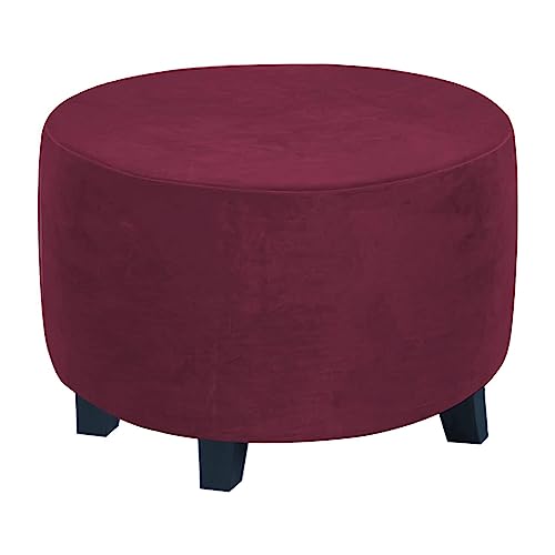 XGANGM Samt Ottoman-Bezug Rund Stretch Hockerbezug Rund Ottoman Cover Ottomane Schonbezug Hocker Durchmesser 45/50/60/90cm Hussen für Fußhocker Protector Hockerabdeckung,Rotwein,1Medium von XGANGM
