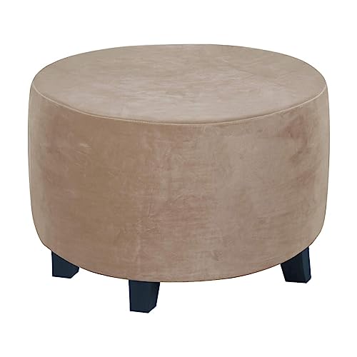 XGANGM Samt Ottoman-Bezug Rund Stretch Hockerbezug Rund Ottoman Cover Ottomane Schonbezug Hocker Durchmesser 45/50/60/90cm Hussen für Fußhocker Protector Hockerabdeckung,Taupe,1extra Large von XGANGM