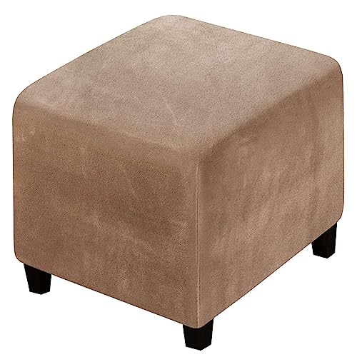 XGANGM Samt Ottomane Schonbezug Hockerbezug Quadratisch 40x40/50x50/70x70/100x100CM Stretch Hockerbezug Schonbezüge Husse Hocker Abdeckung Sofa Ottoman Überzug,Camel,1Xlarge von XGANGM