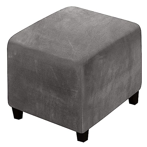 XGANGM Samt Ottomane Schonbezug Hockerbezug Quadratisch 40x40/50x50/70x70/100x100CM Stretch Hockerbezug Schonbezüge Husse Hocker Abdeckung Sofa Ottoman Überzug,Grau,1Medium von XGANGM