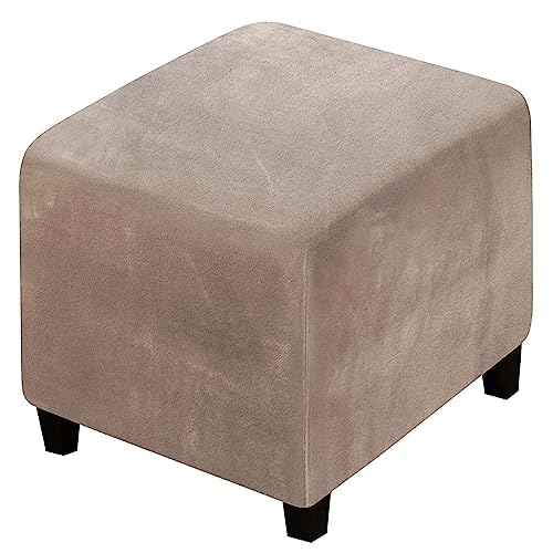 XGANGM Samt Ottomane Schonbezug Hockerbezug Quadratisch 40x40/50x50/70x70/100x100CM Stretch Hockerbezug Schonbezüge Husse Hocker Abdeckung Sofa Ottoman Überzug,Taupe,1Medium von XGANGM