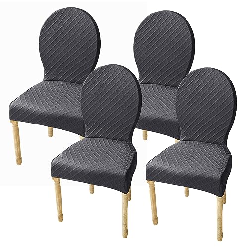 XGANGM Stretch Stuhlbezüge mit Runder Rückenlehne 2er/4er Set Elastische Stuhlhussen für Esszimmer Ohne Armlehnen Massivholzbeine Moderne Ovale Stuhl Hochzeit,Dark Gray,4PCS Large von XGANGM