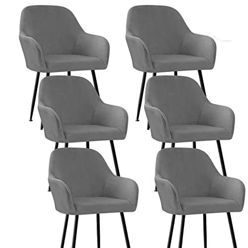 XGANGM Stretch Stuhlbezug 2/4/6er Set Stuhlhussen Samt mit Armlehne Bürostuhl Bezug Rückenlehne Stuhlschonbezug Sessel Esszimmerstuhlhussen Armlehnstuhlabdeckung Stuhlbezüge,Dark Grey,6pcs von XGANGM