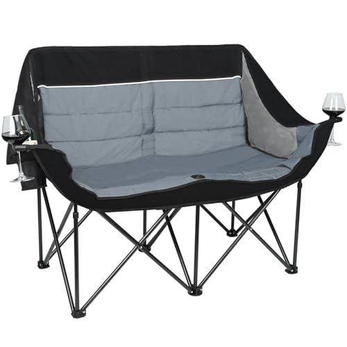 Campingstuhl Klappbar für 2 Personen 320kg Tragkraft-Faltsofa Doppel Campingstuhl Dick Gepolstert Hohe Lehne 2 Getränkehaltern&Tragetasche-Outdoor Gartenstuhl für Outdoor Garten Balkon Indoor Festival von XGEAR