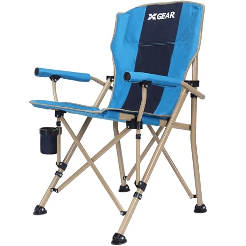 XGEAR Klappbarer Campingstuhl mit harten Armen, tragbarer Freizeitstuhl mit Getränkehalter und Aufbewahrungstasche für Outdoor, Angeln, Festival, Picknick (hellblau) von XGEAR