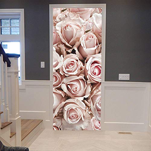 XGFWMS 3D Innentür Türposter Türtapete Rosa Rosenblüten Türaufkleber 90X200Cm Selbstklebend Türfolie Poster Tapete Wandtattoo Tür Wandbild Aufkleber Schlafzimmer Bad Büro Hause Deko von XGFWMS