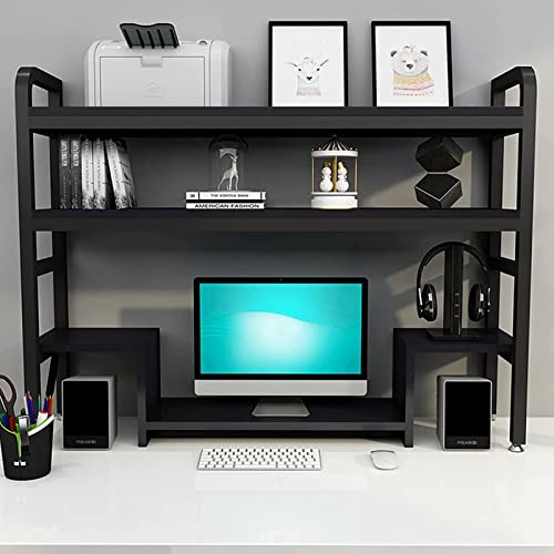 2-stufiges, verstellbares Desktop-Bücherregal – Desktop-Bücherregal für Computertisch, Metall-Massivholz-Computertisch-Bücherregal, offenes Aufbewahrungsregal, für Büro, Küche, Bal von XGFXGF