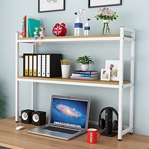 2-stufiges Desktop-Bücherregal – Mehrzweck-Bücherregal aus Holz mit Arbeitsplatte, mit Gitteraufbewahrungsregal, verstellbarem Ausstellungsregal, Organizer, für Wohnheim, Büro, Zuh von XGFXGF