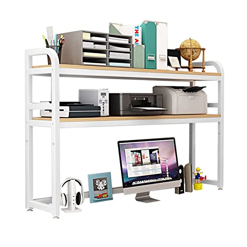Bücherregal für Computer-Desktop – Schreibtisch-Arbeitsplattenstall, 2-stufiger, Verstellbarer Regal-Organizer, für Bürobedarf im Wohnheim (Farbe: Weiß, Größe: 115 x 32 x 92 cm) von XGFXGF