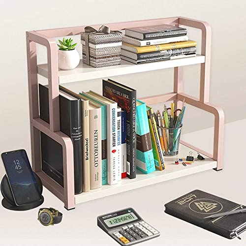 Desktop-Bücherregal – 2-stöckiger Kosmetikständer aus Schmiedeeisen, verbreitertes Schreibtisch-Bücherregal, Bücher-/Zeitschriften-/Spielzeug-Aufbewahrungsregal, einfach zu montier von XGFXGF