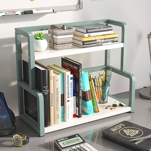 Desktop-Bücherregal – 2-stöckiger Kosmetikständer aus Schmiedeeisen, verbreitertes Schreibtisch-Bücherregal, Bücher-/Zeitschriften-/Spielzeug-Aufbewahrungsregal, einfach zu montier von XGFXGF