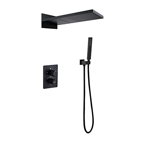 Duschsystem, Digitalanzeige, Duscharmaturen-Set, verdecktes Dusch-Mischbatterie-Set mit Messing-Handbrause und Wasserfall-Regenduschkopf (enthält Wasserhahn-Ventilkörper und Zierle von XGFXGF