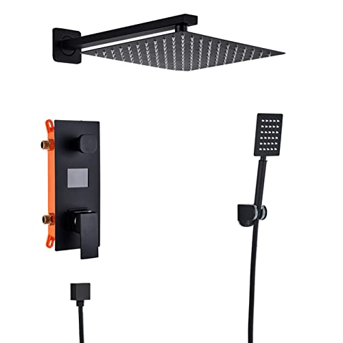 Duschsystem, Digitalanzeige, verdecktes Dusch-Wasserhahn-Set, mattschwarzes Dusch-Kombi-Set mit Handbrause und Wasserfall-Regenduschkopf (enthält Wasserhahn-Ventilkörper und Zierle von XGFXGF
