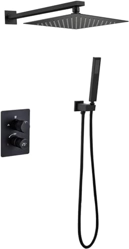 Duschsystem, digitales Display, Duscharmatur-Set, verdecktes Duschmischer-Set mit Messing-Handbrause und 25 x 25 cm Regenduschkopf, fortschrittliche Lufteinspritztechnologie, einfa von XGFXGF