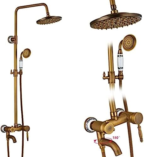 Duschsysteme Antikes Messing-Doppelgriff-Wandmontage-Badezimmer-Duscharmatur-Set mit Duschablage Badezimmer-Duschmischer-J01,H01 von XGFXGF