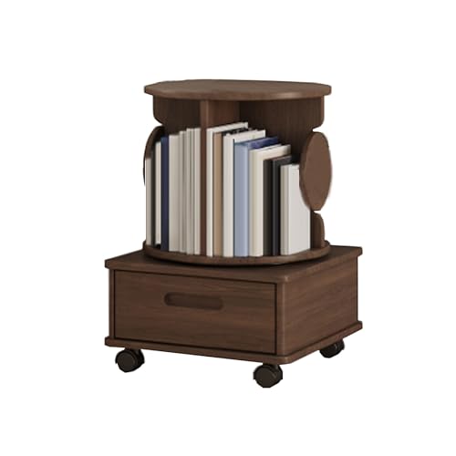Kleines Bücherregal mit Aufbewahrungsschublade für kleine Räume, drehbares Eck-Bücherregal, 360-Grad-Anzeige, 2–4-stufiges drehbares Bücherregal mit Bremsrädern für Schlafzimmer, W von XGFXGF